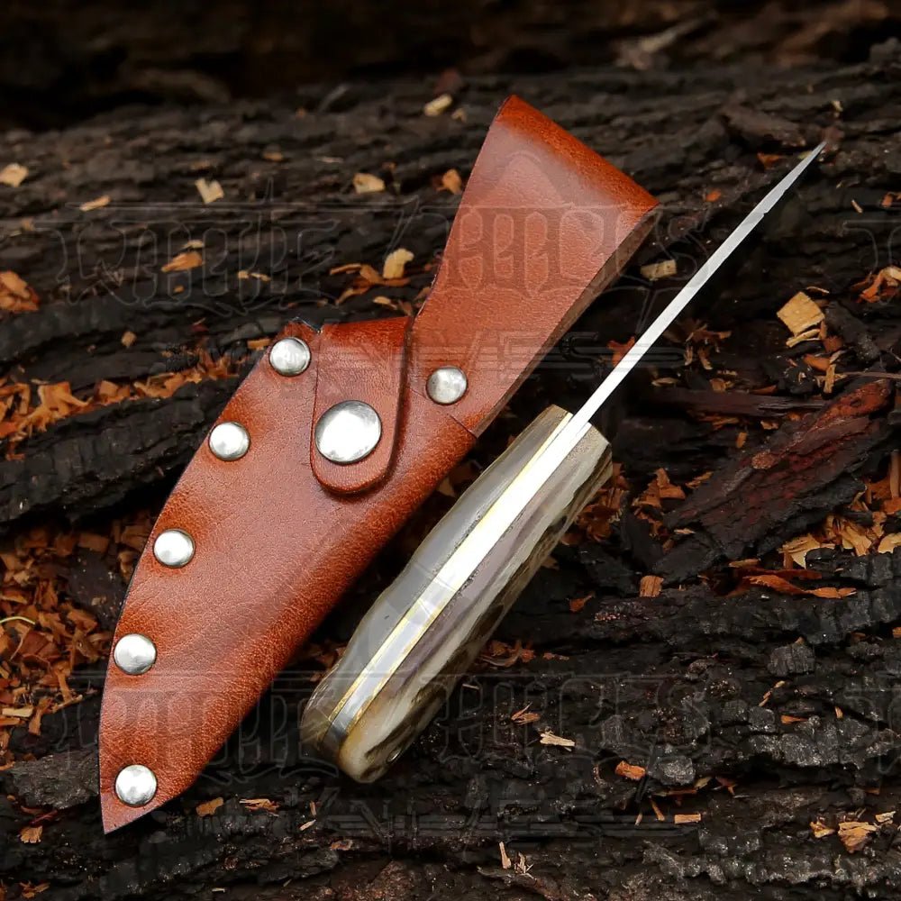 White Hills Knives Hand Forged Full Tang Skinner Knife - Ram Horn Handle - D2 Steel - 7 inches - SK - 015 - Angler's Pro Tackle & Outdoors