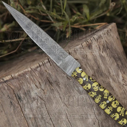 White Hills Knives HANDMADE DAMASCUS STEEL DAGGER KNIFE - 10" FULL TANG KNIFE - Yellow Skull Resin Handle - Angler's Pro Tackle & Outdoors