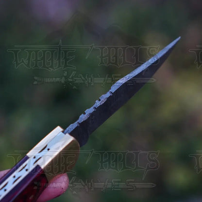 White Hills Knives Handmade Damascus Steel Hunting Folding Knife with Pocket Clip - Camping Folding Blade With Red Wood Handle WH 1255 - CP - Angler's Pro Tackle & Outdoors