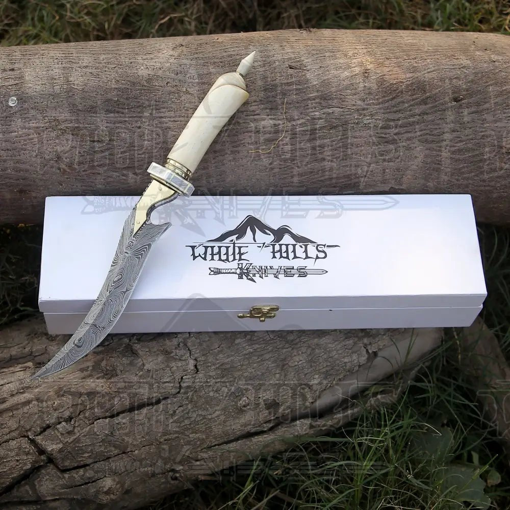 White Hills Knives HANDMADE DAMASCUS STEEL HUNTING KNIFE - 15" Damascus Hunting KNIFE - Camel Bone Handle - Angler's Pro Tackle & Outdoors