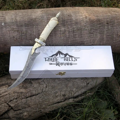 White Hills Knives HANDMADE DAMASCUS STEEL HUNTING KNIFE - 15" Damascus Hunting KNIFE - Camel Bone Handle - Angler's Pro Tackle & Outdoors
