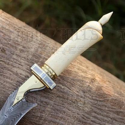 White Hills Knives HANDMADE DAMASCUS STEEL HUNTING KNIFE - 15" Damascus Hunting KNIFE - Camel Bone Handle - Angler's Pro Tackle & Outdoors