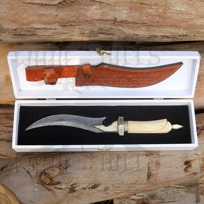 White Hills Knives HANDMADE DAMASCUS STEEL HUNTING KNIFE - 15" Damascus Hunting KNIFE - Camel Bone Handle - Angler's Pro Tackle & Outdoors