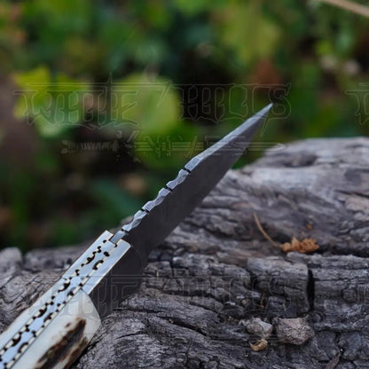 White Hills Knives Handmade Damascus Steel Hunting Pocket Folding Knife with Pocket Clip - Camping Folding Blade With Bone & Wood Handle WH 3986 - CP - Angler's Pro Tackle & Outdoors