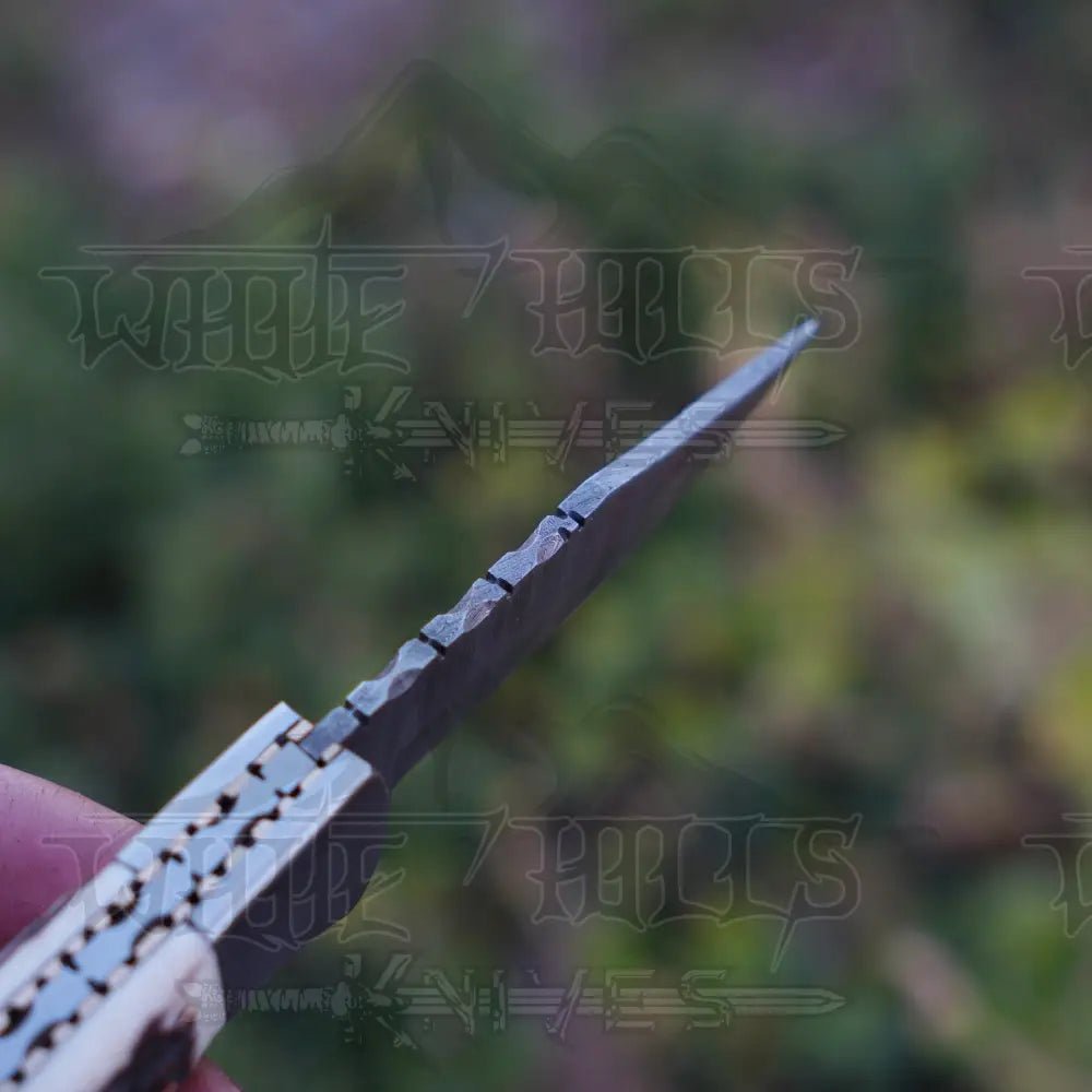 White Hills Knives Handmade Damascus Steel Hunting Pocket Folding Knife with Pocket Clip - Camping Folding Blade With Stag & Wood Handle WH 3985 - CP - Angler's Pro Tackle & Outdoors