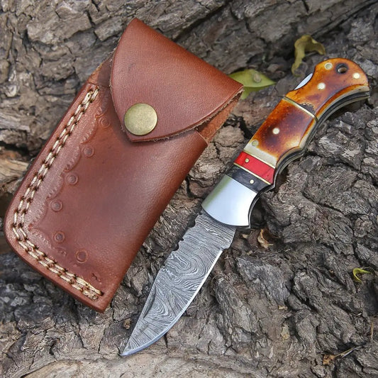 White Hills Knives Handmade Damascus Steel Hunting Pocket Knife Camping Folding Blade With Cocobolo Wood Handle WH 4426 - Angler's Pro Tackle & Outdoors