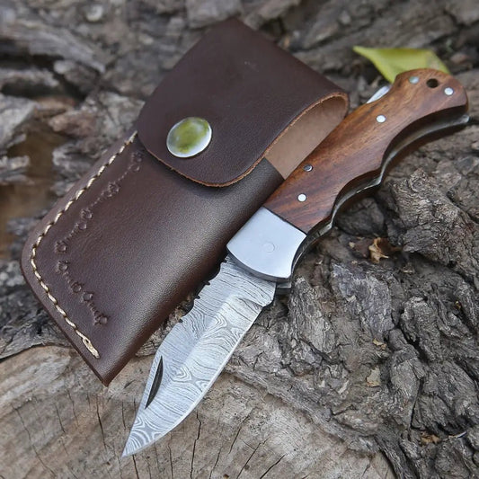 White Hills Knives Handmade Damascus Steel Hunting Pocket Knife Camping Folding Blade With Wood Handle WH 4365 - Angler's Pro Tackle & Outdoors