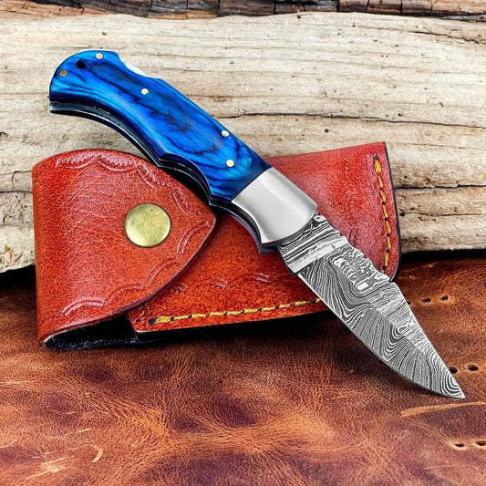 White Hills Knives Handmade Damascus Steel Hunting Pocket Knife Camping Folding Blade With Wood Handle WH 4380 - Angler's Pro Tackle & Outdoors