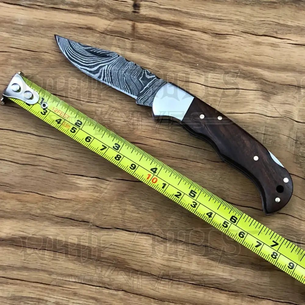 White Hills Knives Handmade Damascus Steel Hunting Pocket Knife Camping Folding Blade With Wood Handle WH 4381 - Angler's Pro Tackle & Outdoors