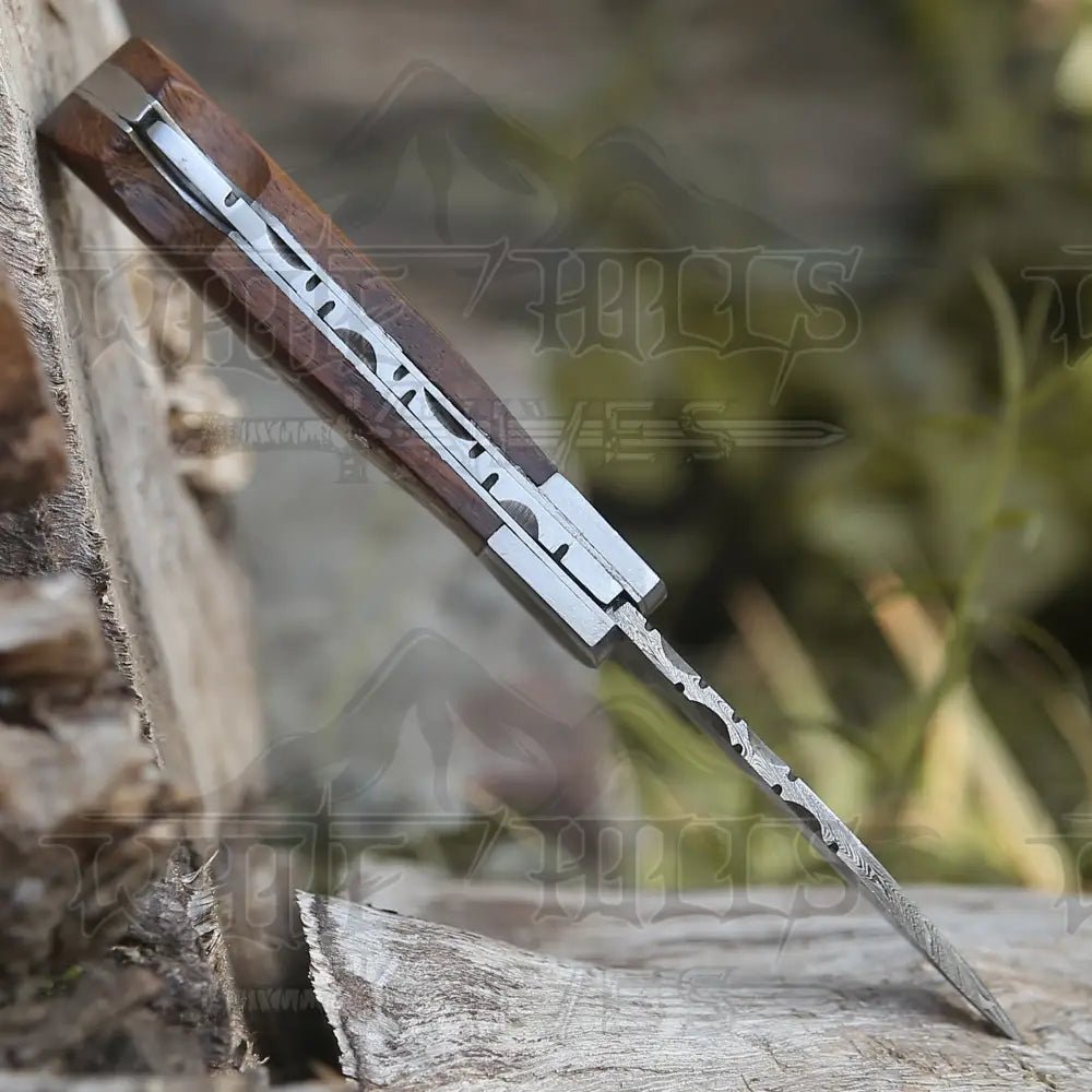 White Hills Knives Handmade Damascus Steel Hunting Pocket Knife Camping Folding Blade With Wood Handle WH 4381 - Angler's Pro Tackle & Outdoors