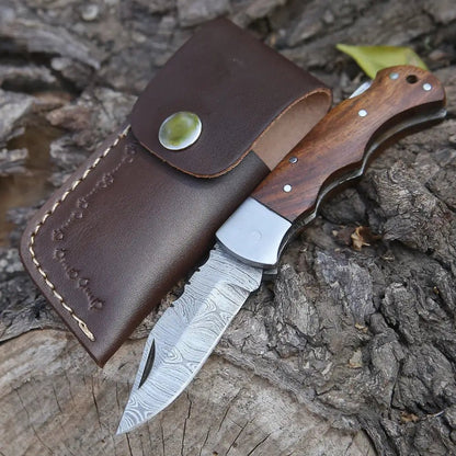White Hills Knives Handmade Damascus Steel Hunting Pocket Knife Camping Folding Blade With Wood Handle WH 4381 - Angler's Pro Tackle & Outdoors