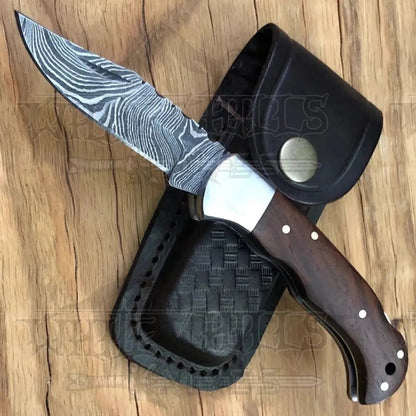 White Hills Knives Handmade Damascus Steel Hunting Pocket Knife Camping Folding Blade With Wood Handle WH 4381 - Angler's Pro Tackle & Outdoors