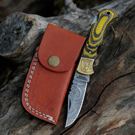 White Hills Knives HANDMADE DAMASCUS STEEL POCKET KNIFE - Folding Knife - Stain Wood Handle With Engraved Brass Eagle Bolster WH 5047 - Angler's Pro Tackle & Outdoors