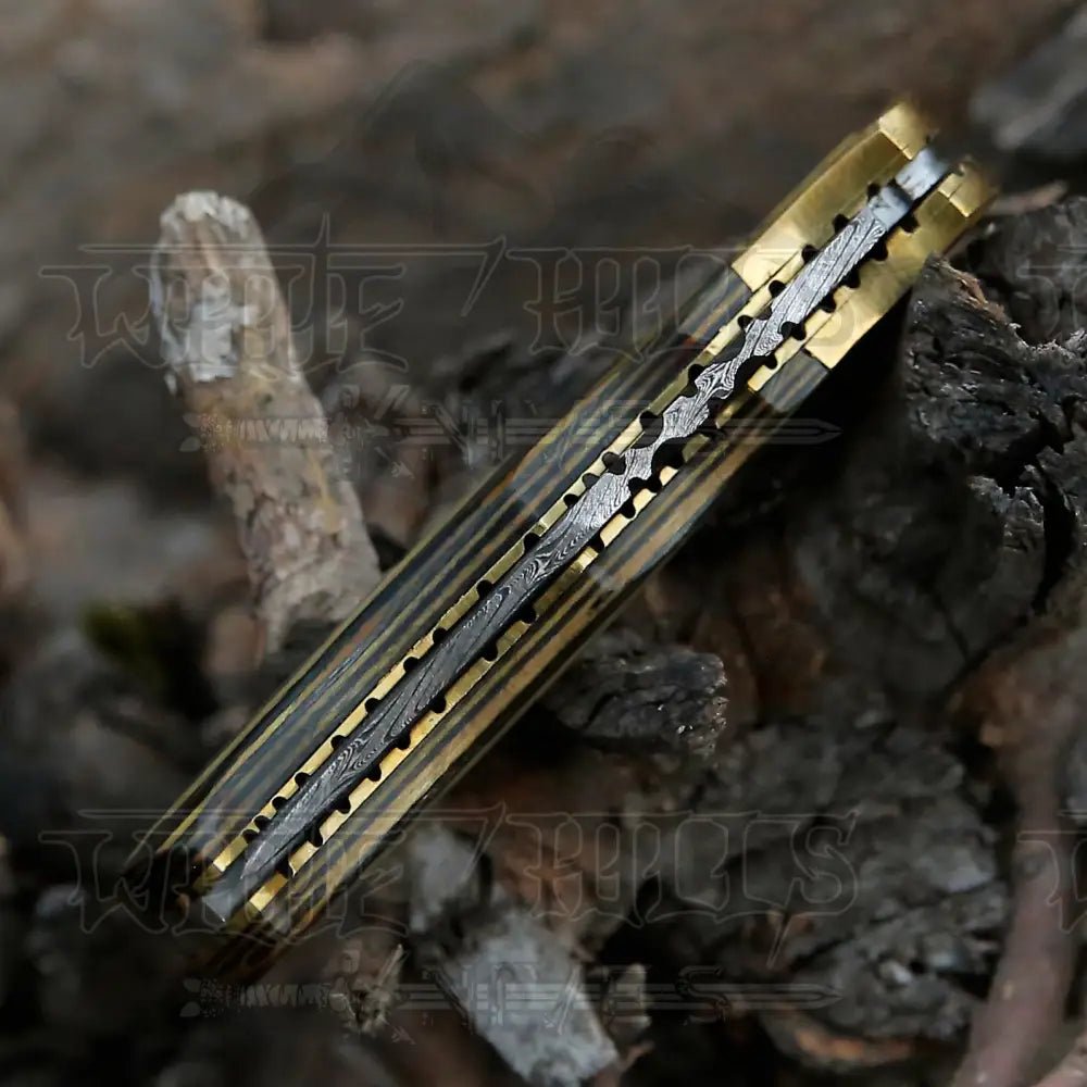 White Hills Knives HANDMADE DAMASCUS STEEL POCKET KNIFE - Folding Knife - Stain Wood Handle With Engraved Brass Eagle Bolster WH 5048 - Angler's Pro Tackle & Outdoors