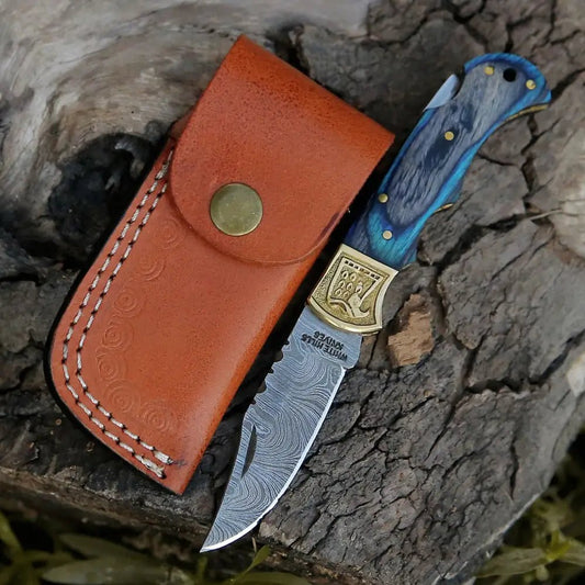 White Hills Knives HANDMADE DAMASCUS STEEL POCKET KNIFE - Folding Knife - Stain Wood Handle With Engraved Brass Eagle Bolster WH 5050 - Angler's Pro Tackle & Outdoors