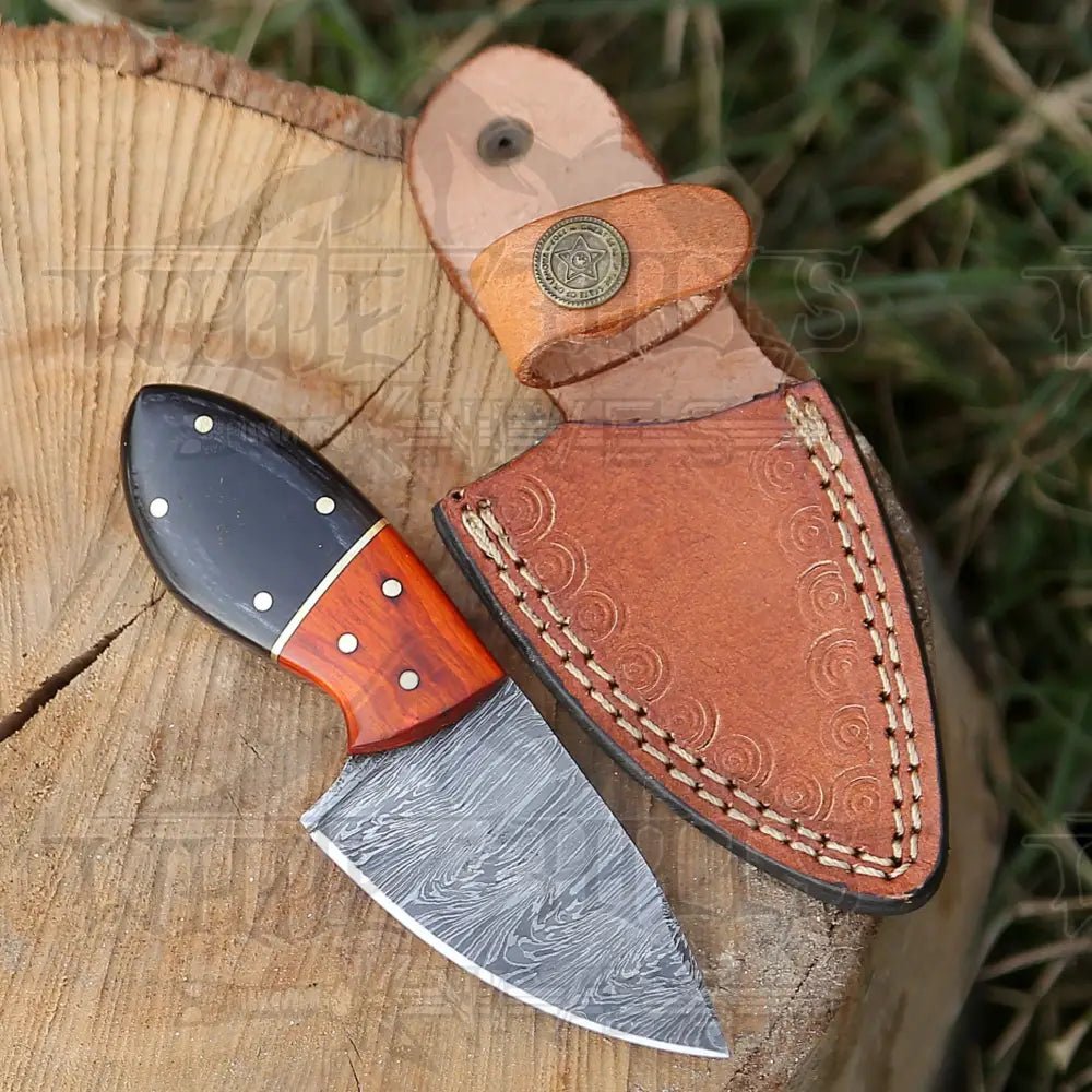 White Hills Knives Handmade Damascus Steel Skinner Knife - Buffalo Horn & Wood Handle - 5.5" Full Tang Damascus Knife - Angler's Pro Tackle & Outdoors
