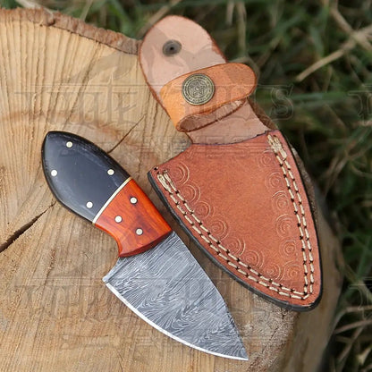 White Hills Knives Handmade Damascus Steel Skinner Knife - Buffalo Horn & Wood Handle - 5.5" Full Tang Damascus Knife - Angler's Pro Tackle & Outdoors
