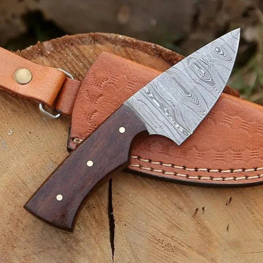White Hills Knives Handmade Damascus Steel Skinner Knife - Rosewood Handle - 5.5" Full Tang Damascus Knife - Angler's Pro Tackle & Outdoors