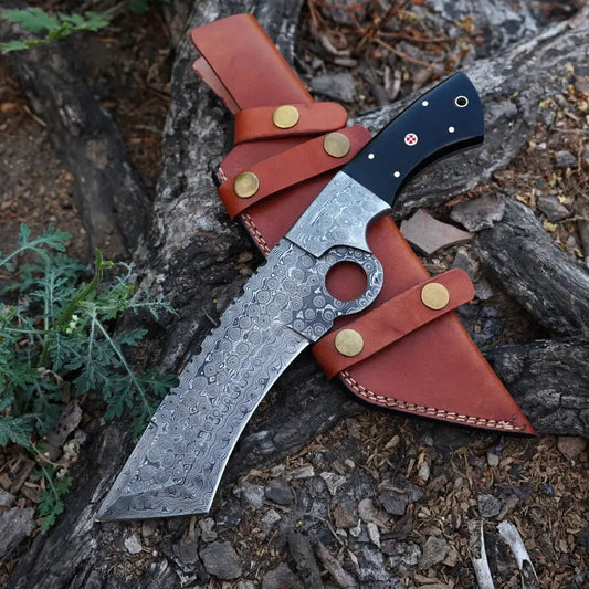 White Hills Knives Handmade Damascus Steel Tracker Tanto Knife - Buffalo Horn Handle - Angler's Pro Tackle & Outdoors