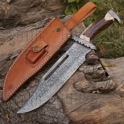 White Hills Knives HANDMADE FORGED DAMASCUS Steel Hunting Bowie Rambo Knife Deer Stag Antler EDC WH 4407 - Angler's Pro Tackle & Outdoors