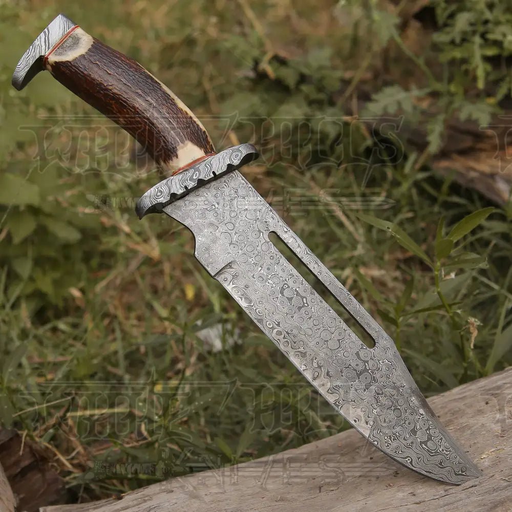 White Hills Knives HANDMADE FORGED DAMASCUS Steel Hunting Bowie Rambo Knife Deer Stag Antler EDC WH 4407 - Angler's Pro Tackle & Outdoors