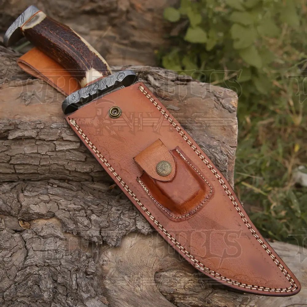 White Hills Knives HANDMADE FORGED DAMASCUS Steel Hunting Bowie Rambo Knife Deer Stag Antler EDC WH 4407 - Angler's Pro Tackle & Outdoors