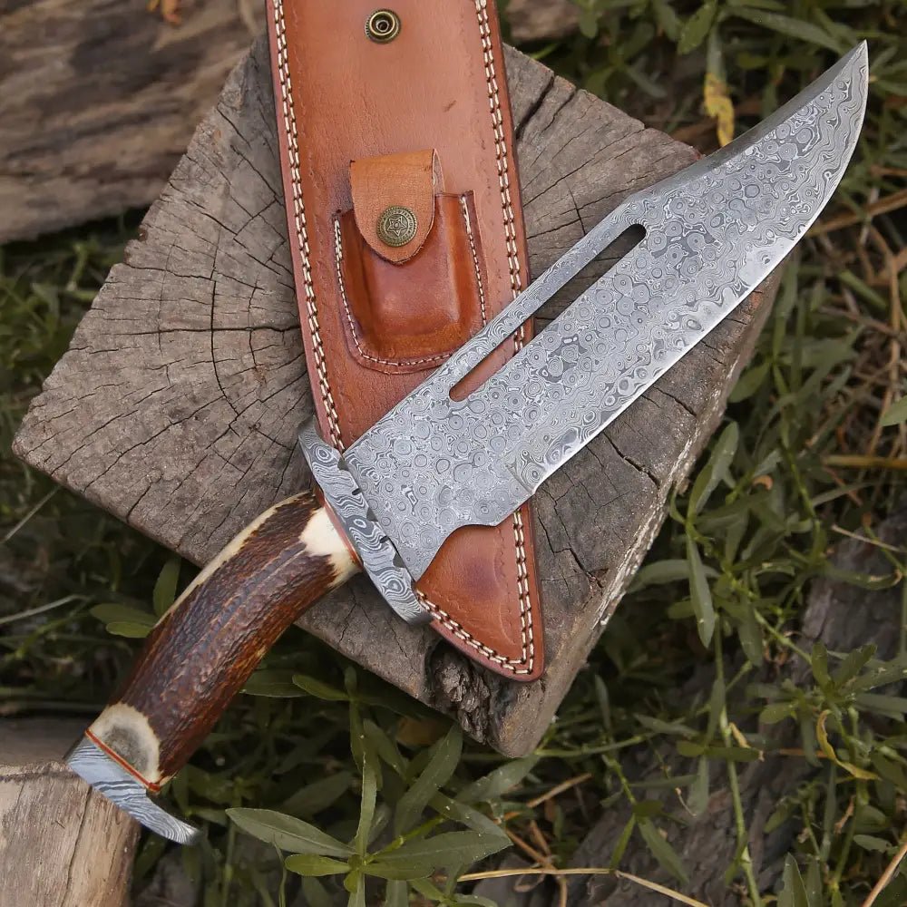 White Hills Knives HANDMADE FORGED DAMASCUS Steel Hunting Bowie Rambo Knife Deer Stag Antler EDC WH 4407 - Angler's Pro Tackle & Outdoors
