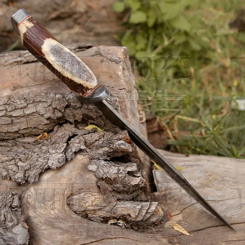 White Hills Knives HANDMADE FORGED DAMASCUS Steel Hunting Bowie Rambo Knife Deer Stag Antler EDC WH 4407 - Angler's Pro Tackle & Outdoors
