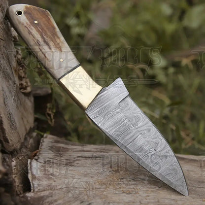 White Hills Knives Handmade Forged Damascus Steel Hunting Skinner Knife EDC 9” V3 With Stag Antler & Engraved Camel Bone Handle WH 4429 - Angler's Pro Tackle & Outdoors