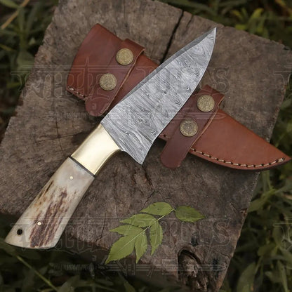 White Hills Knives Handmade Forged Damascus Steel Hunting Skinner Knife EDC 9” V3 With Stag Antler & Engraved Camel Bone Handle WH 4429 - Angler's Pro Tackle & Outdoors