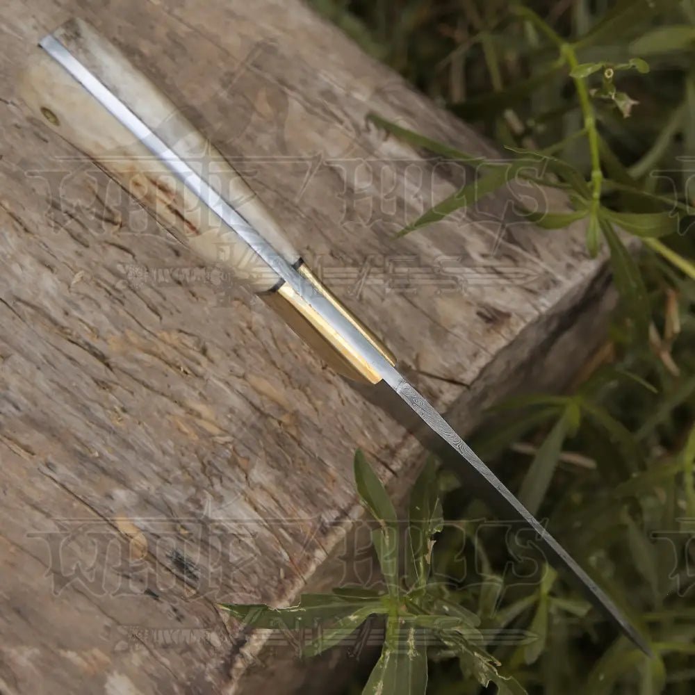 White Hills Knives Handmade Forged Damascus Steel Hunting Skinner Knife EDC 9” V3 With Stag Antler & Engraved Camel Bone Handle WH 4429 - Angler's Pro Tackle & Outdoors