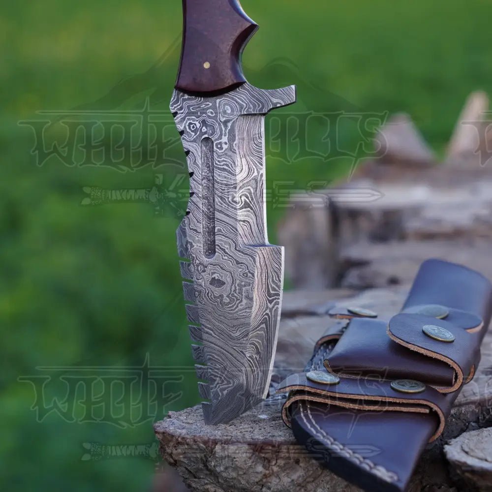 White Hills Knives Handmade Forged Damascus Steel Tracker Knife - Hunting Camping Knife With Resin Handle - Angler's Pro Tackle & Outdoors