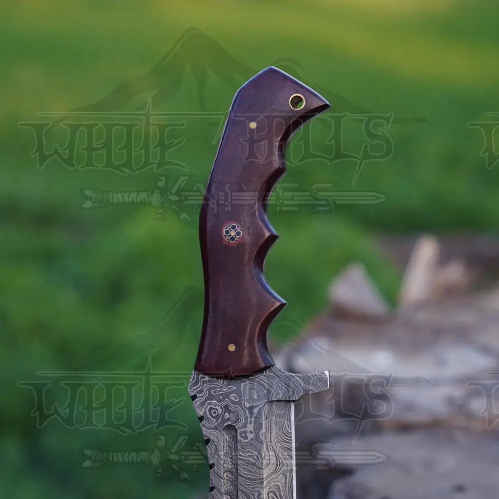 White Hills Knives Handmade Forged Damascus Steel Tracker Knife - Hunting Camping Knife With Resin Handle - Angler's Pro Tackle & Outdoors