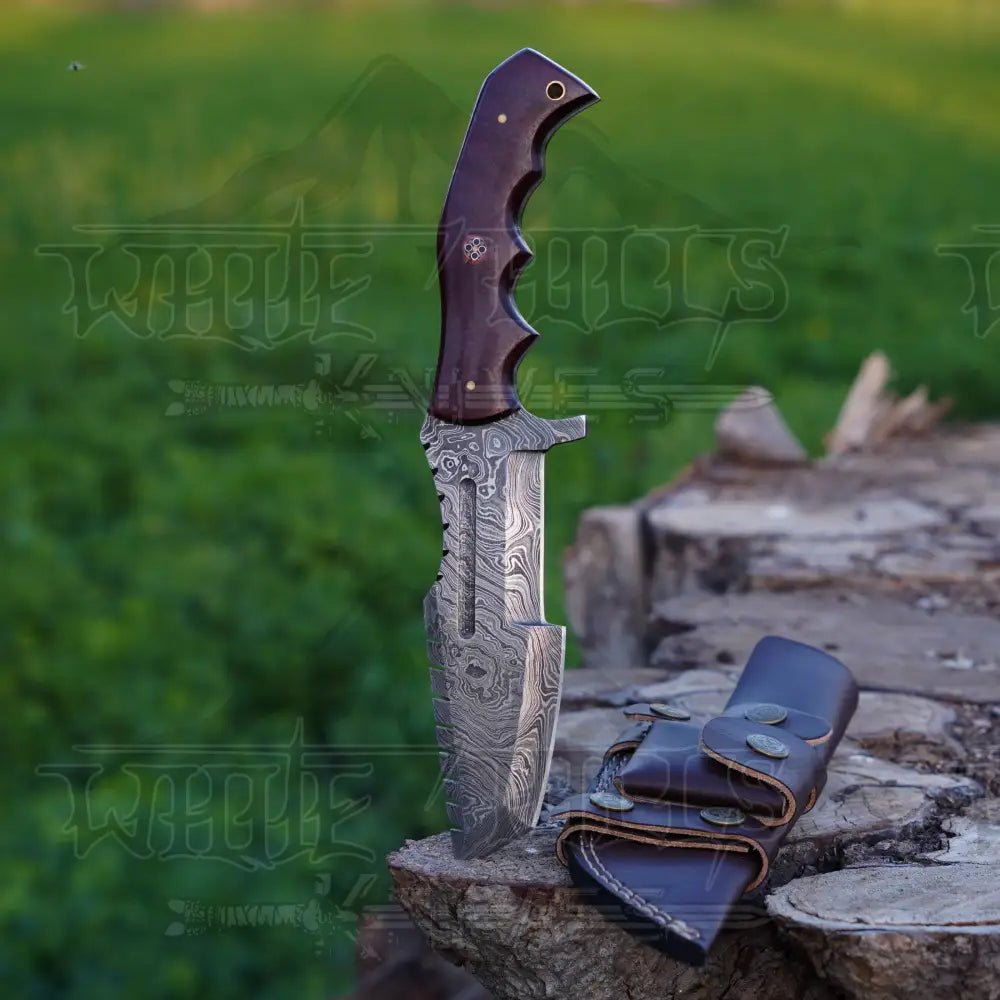 White Hills Knives Handmade Forged Damascus Steel Tracker Knife - Hunting Camping Knife With Resin Handle - Angler's Pro Tackle & Outdoors