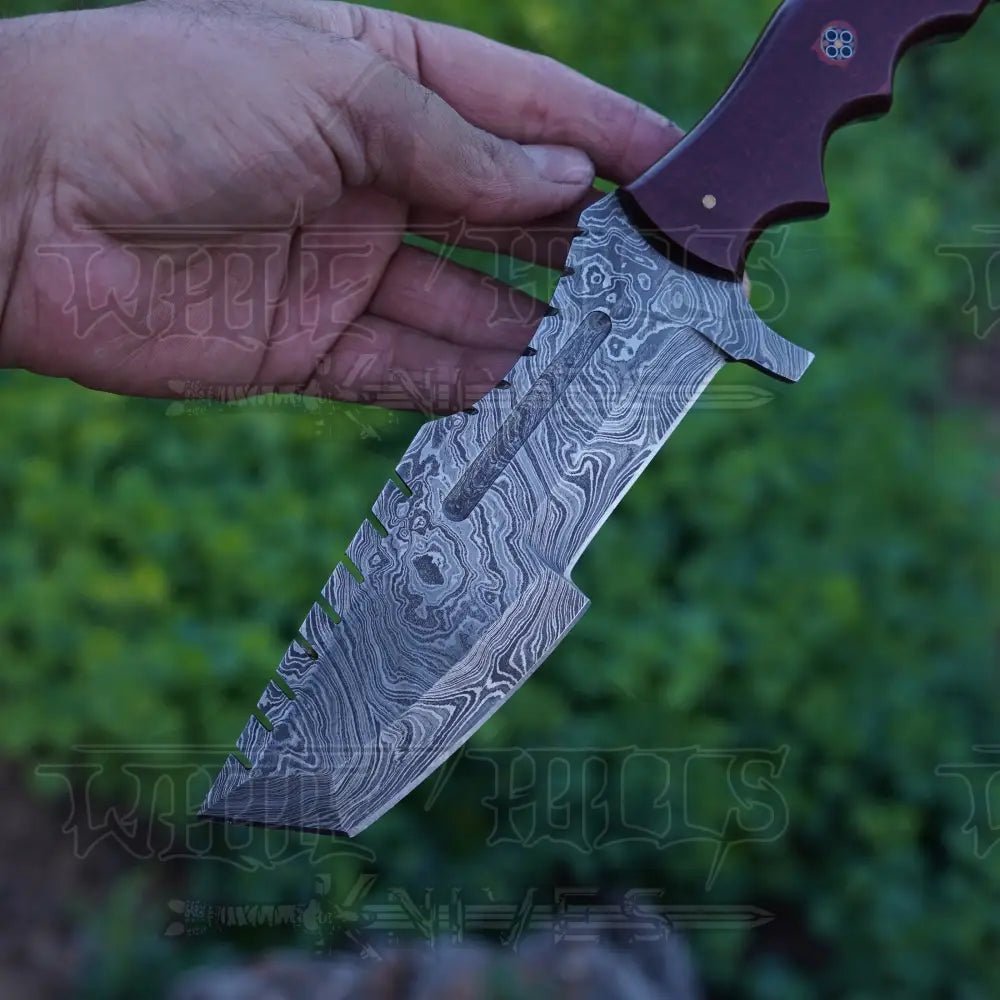 White Hills Knives Handmade Forged Damascus Steel Tracker Knife - Hunting Camping Knife With Resin Handle - Angler's Pro Tackle & Outdoors
