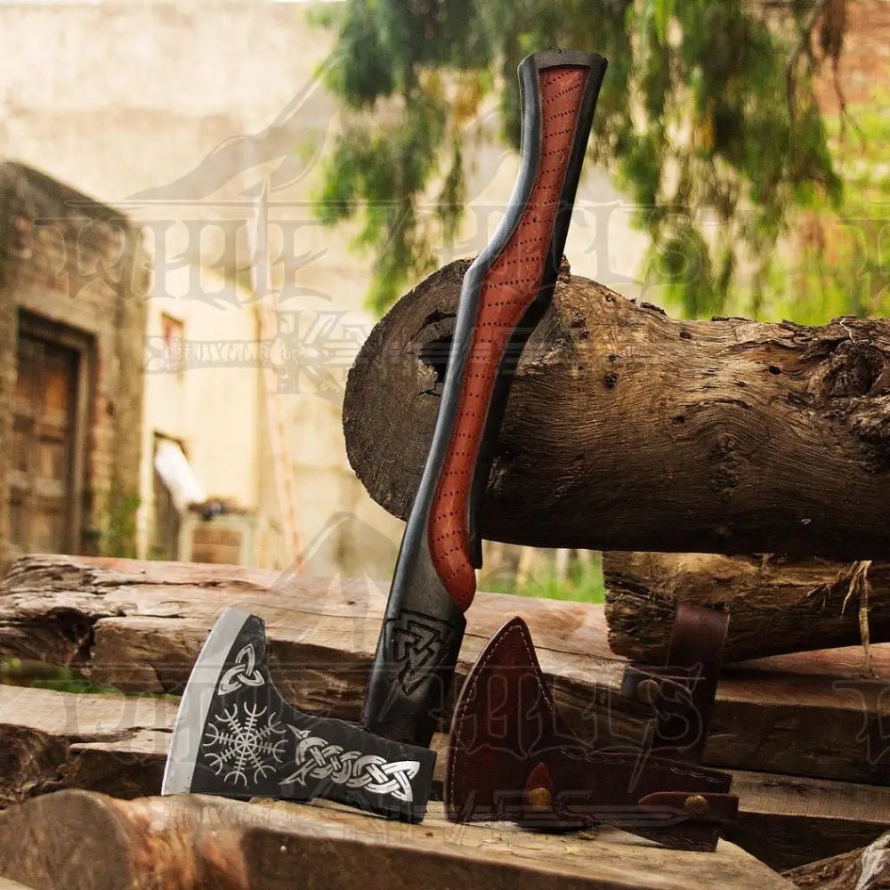 White Hills Knives Handmade High Carbon Steel Tomahawk Axe Integral Viking Collectible Olive Wood W/ leather Wrap - Angler's Pro Tackle & Outdoors