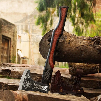 White Hills Knives Handmade High Carbon Steel Tomahawk Axe Integral Viking Collectible Olive Wood W/ leather Wrap - Angler's Pro Tackle & Outdoors