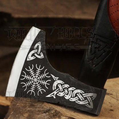 White Hills Knives Handmade High Carbon Steel Tomahawk Axe Integral Viking Collectible Olive Wood W/ leather Wrap - Angler's Pro Tackle & Outdoors