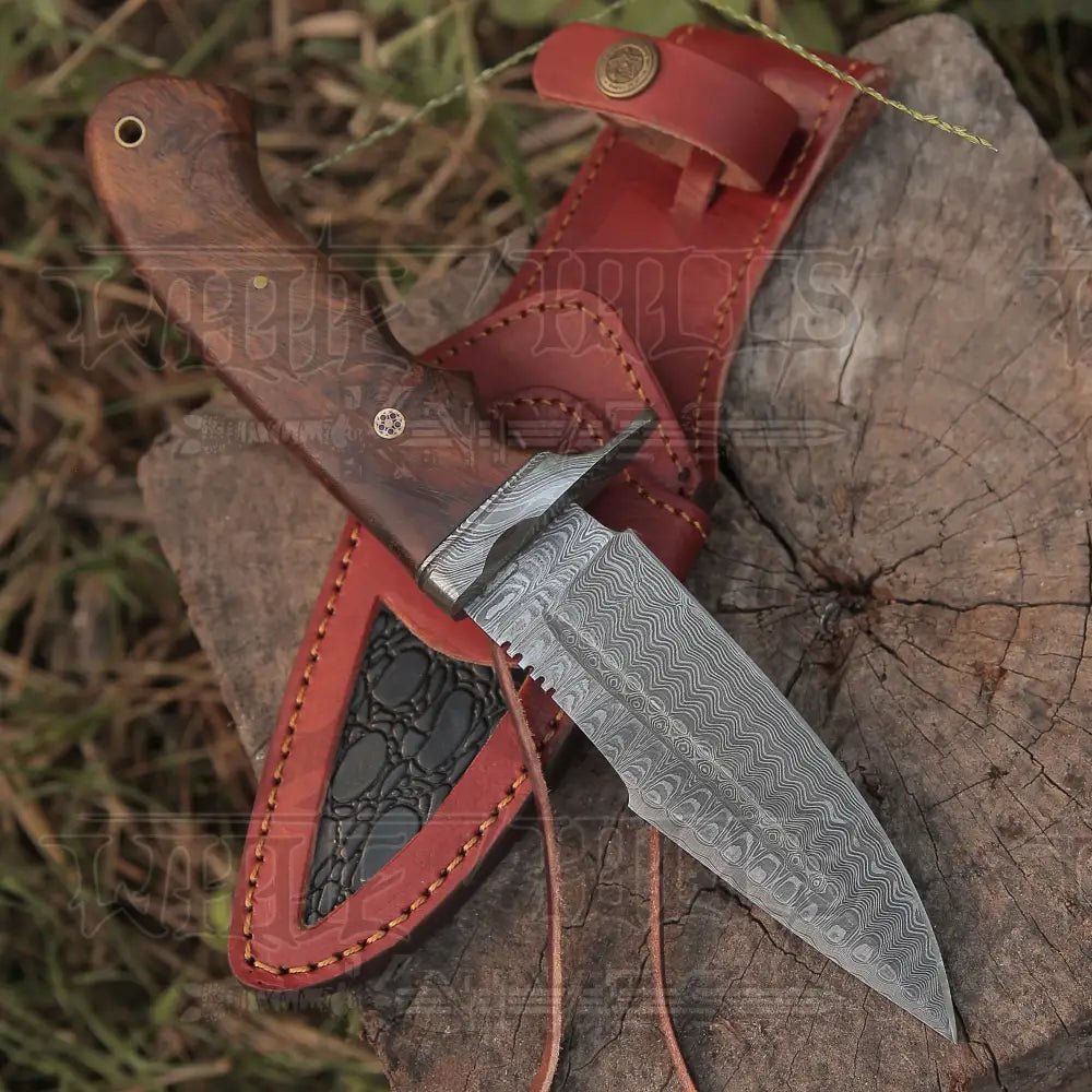 White Hills Knives Handmade Hunting Bushcraft Knife Forged Damascus Steel Survival EDC 10” With Wallnut Wood Handle - Angler's Pro Tackle & Outdoors