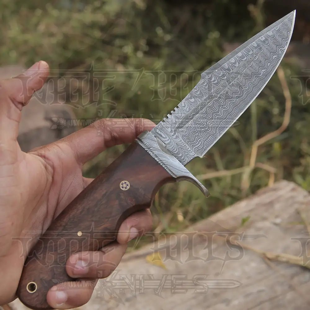 White Hills Knives Handmade Hunting Bushcraft Knife Forged Damascus Steel Survival EDC 10” With Wallnut Wood Handle - Angler's Pro Tackle & Outdoors