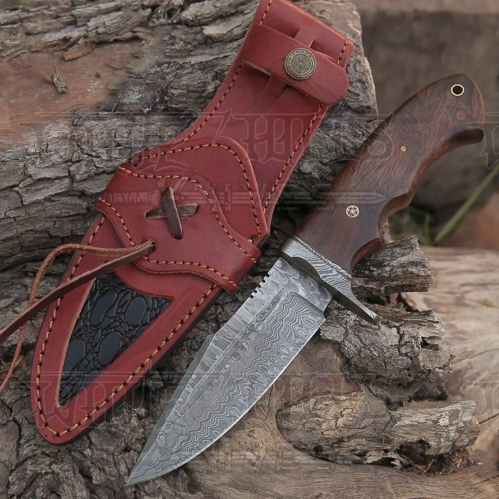 White Hills Knives Handmade Hunting Bushcraft Knife Forged Damascus Steel Survival EDC 10” With Wallnut Wood Handle - Angler's Pro Tackle & Outdoors