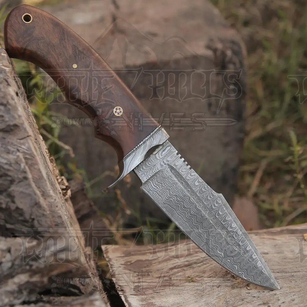 White Hills Knives Handmade Hunting Bushcraft Knife Forged Damascus Steel Survival EDC 10” With Wallnut Wood Handle - Angler's Pro Tackle & Outdoors