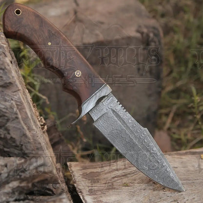 White Hills Knives Handmade Hunting Bushcraft Knife Forged Damascus Steel Survival EDC 10” With Wallnut Wood Handle - Angler's Pro Tackle & Outdoors