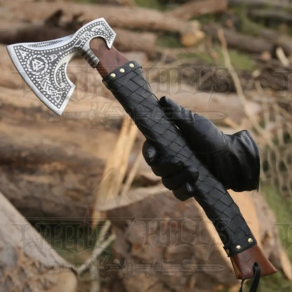 White Hills Knives Premium Viking Axe, Hand Forged Viking Camping Axe with Dark wood Shaft & Carbon Steel - Angler's Pro Tackle & Outdoors