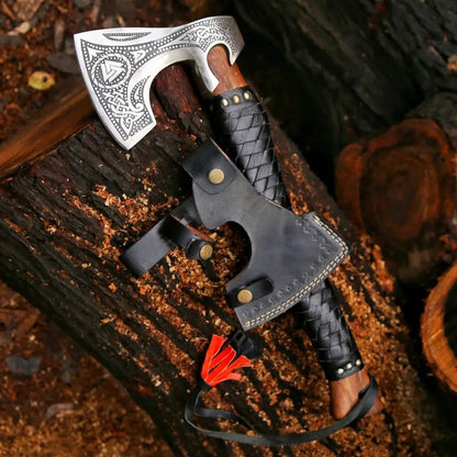 White Hills Knives Premium Viking Axe, Hand Forged Viking Camping Axe with Dark wood Shaft & Carbon Steel - Angler's Pro Tackle & Outdoors