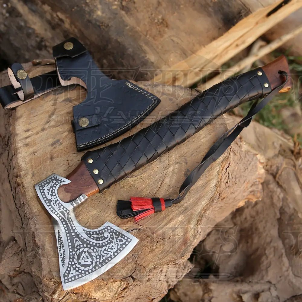 White Hills Knives Premium Viking Axe, Hand Forged Viking Camping Axe with Dark wood Shaft & Carbon Steel - Angler's Pro Tackle & Outdoors