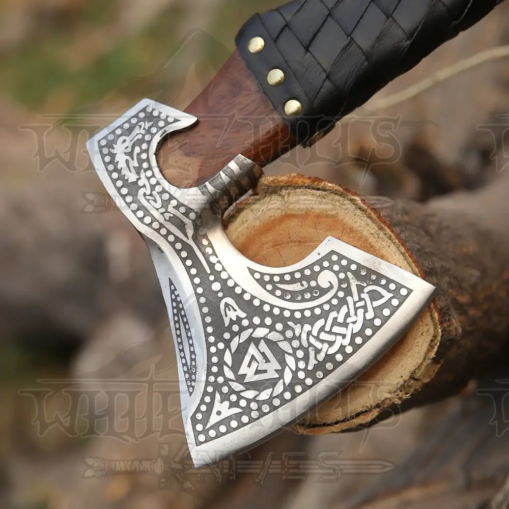 White Hills Knives Premium Viking Axe, Hand Forged Viking Camping Axe with Dark wood Shaft & Carbon Steel - Angler's Pro Tackle & Outdoors