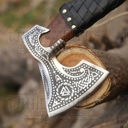 White Hills Knives Premium Viking Axe, Hand Forged Viking Camping Axe with Dark wood Shaft & Carbon Steel - Angler's Pro Tackle & Outdoors