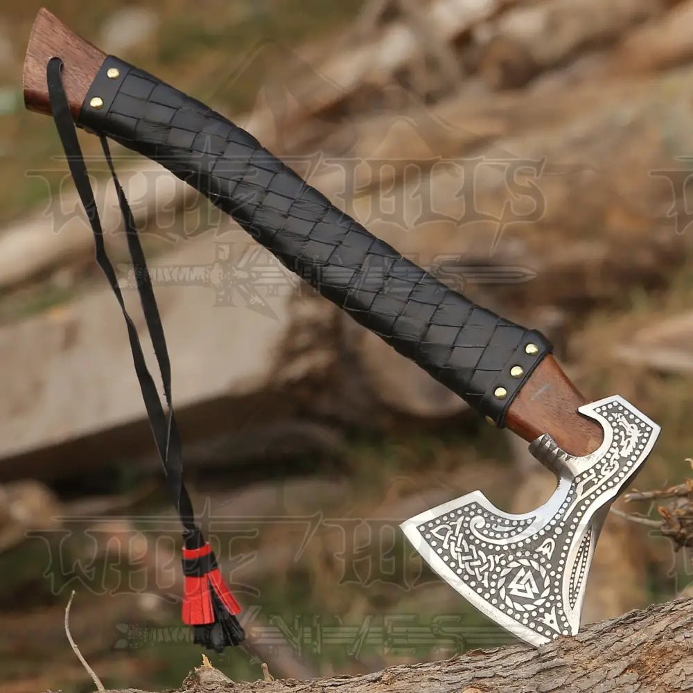 White Hills Knives Premium Viking Axe, Hand Forged Viking Camping Axe with Dark wood Shaft & Carbon Steel - Angler's Pro Tackle & Outdoors