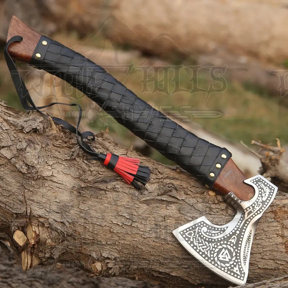 White Hills Knives Premium Viking Axe, Hand Forged Viking Camping Axe with Dark wood Shaft & Carbon Steel - Angler's Pro Tackle & Outdoors